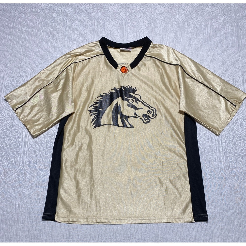 Vintage USA Teamwork Athletic Apparel Illinois Mustangs Jersey Gold Black L 42 - Picture 1 of 9